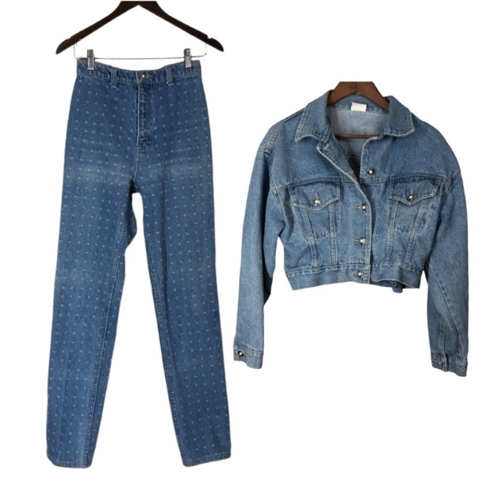Bleans Jeans Vintage 90’s Snowflake Denim Jeans and Cropped Jacket